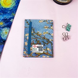 Badem Çiçeği Tasarımlı Sert Kapaklı Lastikli Mini Defter