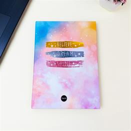 Believe Dream Shine Tasarımlı 21x14Cm Siyah Yaprak Sketch Book - Eskiz Defteri