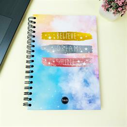 Believe Dream Shine Tasarımlı 23x16Cm  Siyah Yaprak Sketch Book - Eskiz Defteri