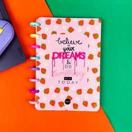 Believe Your Dreams Çilek Tasarımlı Kalp Spiralli Defter