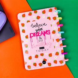 Believe Your Dreams Çilek Tasarımlı Kalp Spiralli Defter