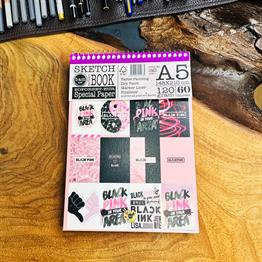 Black Pink Tasarımlı A5 Sketch Book - Eskiz Defteri