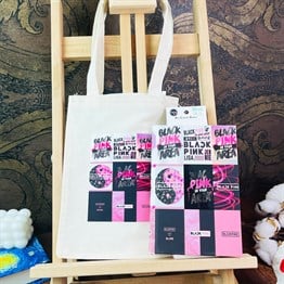Black Pink Tasarımlı Kalın Kitap Görünümlü Defter Ve Bez Çanta