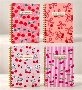 BM-2606 30x21 cm Kiraz 4 Model Spiralli Çzigili Defter X 8 