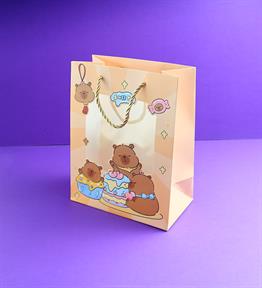 Capybara Figürlü Plastik Pencereli Karton Çanta 32x26 Cm x12