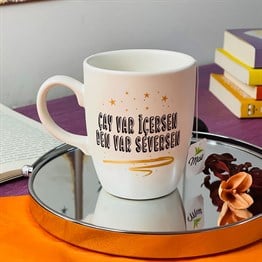 Çay Var İçersen Ben Var Seversen White Gold Printed Mug