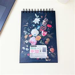 Çiçek Art Tasarımlı 21x14Cm Üstten Spiralli Siyah Yaprak Sketch Book - Eskiz Defteri