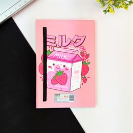 Çilekli Süt Tasarımlı Lastikli Defter