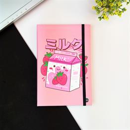 Çilekli Süt Tasarımlı Lastikli Defter