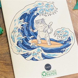Dalga Kedi Art Tasarımlı Dönüşümlü Kraft Defter
