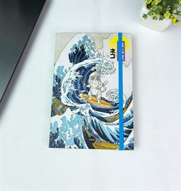 Dalga Kedi Tasarımlı Lastikli Defter