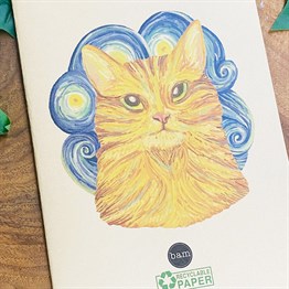 Dalga Sarı Kedi Art Tasarımlı Geri Dönüşümlü Kraft Defter