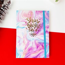 Elmas Mottolu Tasarım Lastikli Defter