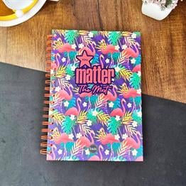 Flamingo Motto Tasarımlı Çizgili Spiralli Defter 