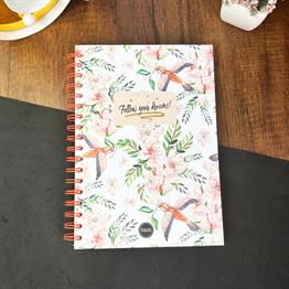 Follow Your Dreams Çiçek Tasarımlı Çizgili Spiralli Defter 