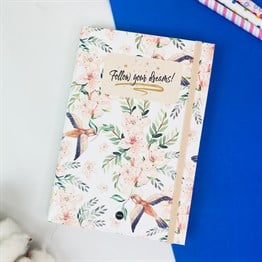 Follow Your Dreams Çiçek Tasarımlı Lastikli Defter