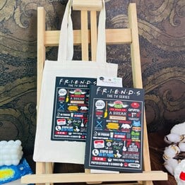Friends Tasarımlı Kalın Kitap Görünümlü Defter Ve Bez Çanta