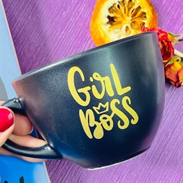 Girl Boss Altın Yaldız Baskılı Black Printed Cup