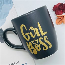 Girl Boss Altın Yaldız Baskılı Black Printed Mug