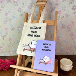 Halledicem Ama Hangi Birini Tasarımlı Kalın Kitap Görünümlü Defter Ve Bez Çanta