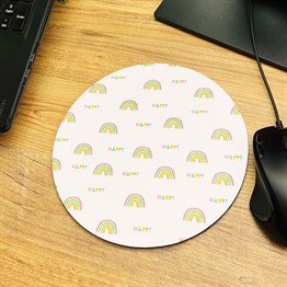 Happy Gökkuşağı Tasarımlı Oval Mouse Pad