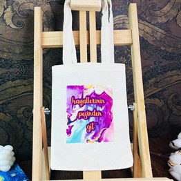 Hayallerinin Peşinden Git Tasarımlı Kalın Kitap Görünümlü Defter Ve Bez Çanta