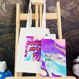 Hayallerinin Peşinden Git Tasarımlı Kalın Kitap Görünümlü Defter Ve Bez Çanta