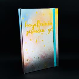 Hayallerinin Peşinden Git Tasarımlı Metal Kapaklı Lastikli Defter