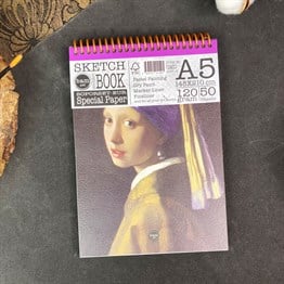 İnci Küpeli Kız Tasarımlı  A5 Sketch Book - Eskiz Defteri