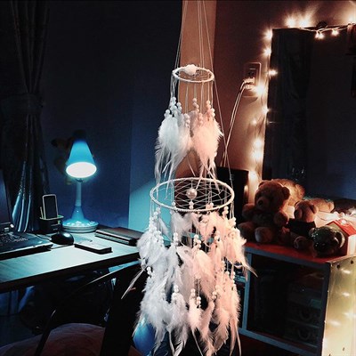 Işıklı Düş Kapanı Beyaz  Dream Catcher