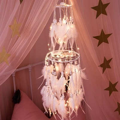 Işıklı Düş Kapanı Beyaz  Dream Catcher