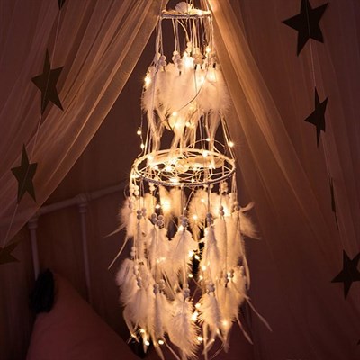 Işıklı Düş Kapanı Beyaz  Dream Catcher