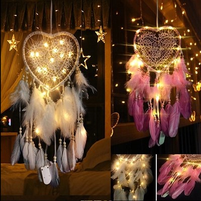 Işıklı Düş Kapanı Kalp Dream Catcher