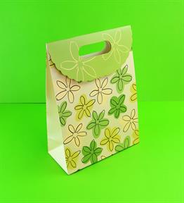 Kapaklı Çiçek Desenli Karton Çanta 32x24x10 x12