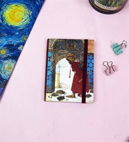Kaplumbağa Terbiyecisi Tasarımlı Sert Kapaklı Lastikli Mini Defter