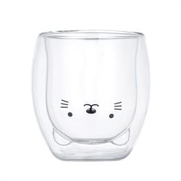 Kedi Çifft Cam Cidarlı Bardak