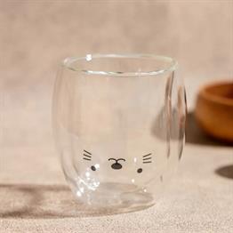 Kedi Çifft Cam Cidarlı Bardak
