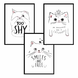 Kedi Motto Tasarım Duvar Panosu 3lü Set 20X30 cm