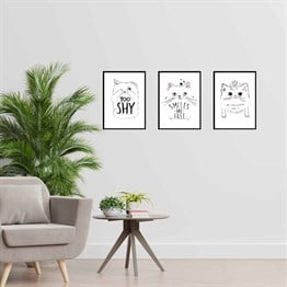 Kedi Motto Tasarım Duvar Panosu 3lü Set 20X30 cm
