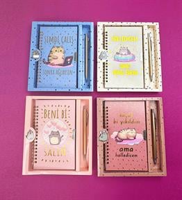 Kedi Mottolu Kilitli Defter x12