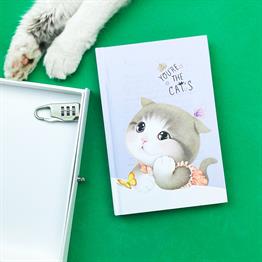 Kedi Tasarımlı Kilitli Günlük Defter