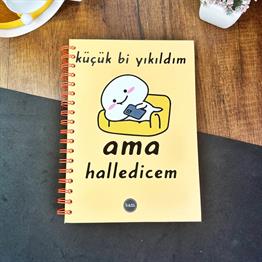 Küçük Bi Yıkıldım Tasarımlı Çizgili Spiralli Defter 