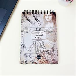 Leonardo Da Vinci Tasarımlı 21x14Cm Üstten Spiralli Siyah Yaprak Sketch Book - Eskiz Defteri