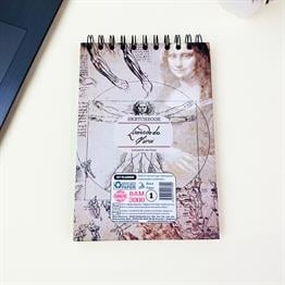 Leonardo Da Vinci Tasarımlı 21x14Cm Üstten Spiralli Siyah Yaprak Sketch Book - Eskiz Defteri