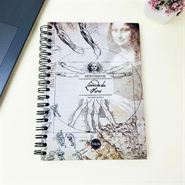 Leonardo Da Vinci Tasarımlı 23x16Cm  Siyah Yaprak Sketch Book - Eskiz Defteri