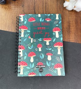 Mantar Tasarımlı Çizgili Spiralli Defter 