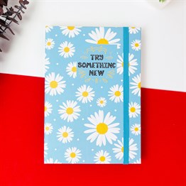 Mavi Papatya Tasarımlı Lastikli Defter 
