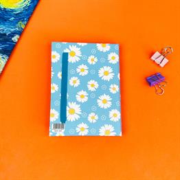 Mavi Papatya Tasarımlı Sert Kapaklı Mini Defter