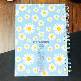 Mavi Papatya Tasarımlı Çizgili Spiralli Defter
