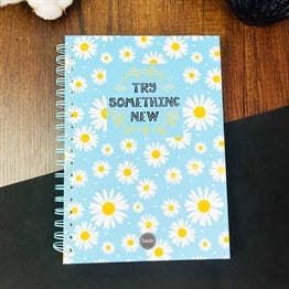 Mavi Papatya Tasarımlı Çizgili Spiralli Defter